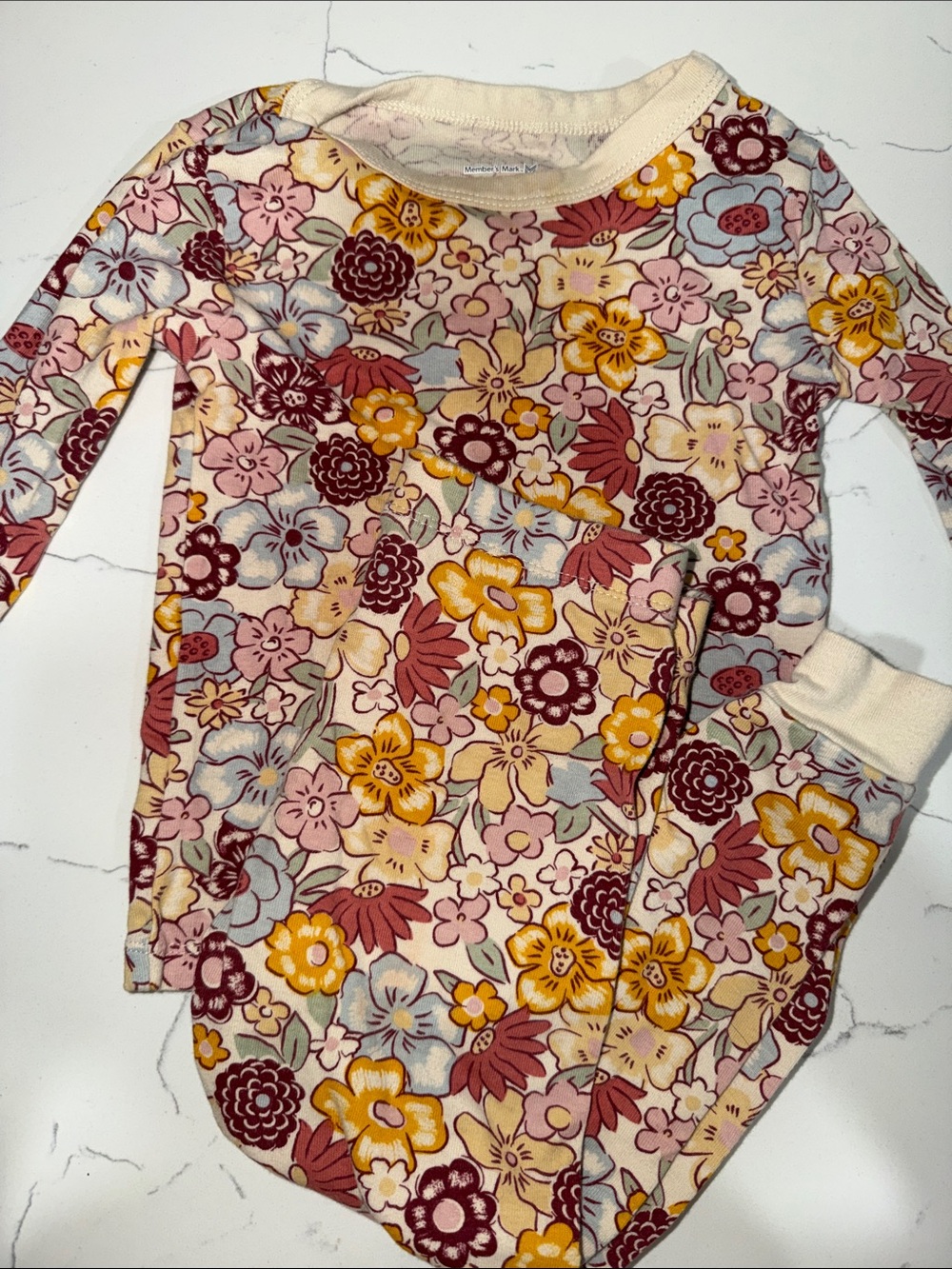Girls Floral Long Sleeve Pajama Set - Multicolor Pink Yellow Blue